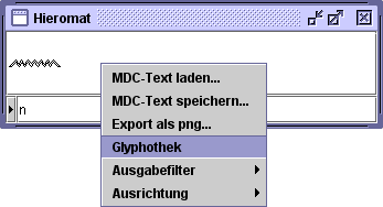 Glyphothek im Kontextmen aufrufen...